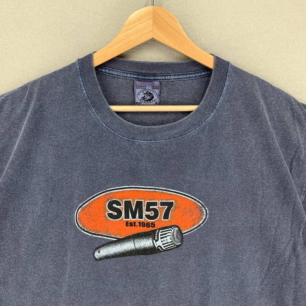Vintage SM57 T-Shirt Mens Large SHURE Audio Studio Mic Graphic Tee Faded‎ Y2K